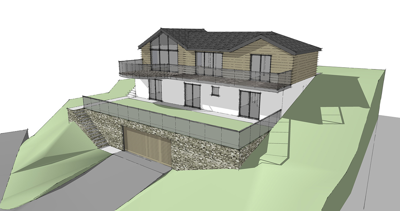 3D image of a large 4 bed detached home with undercroft garage